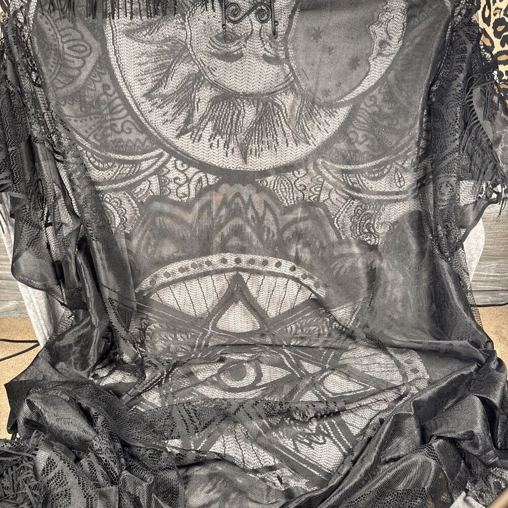 Celestial Tablecloth Spirit Halloween Occult Goth Altar Eye Sun Moon Witch Black